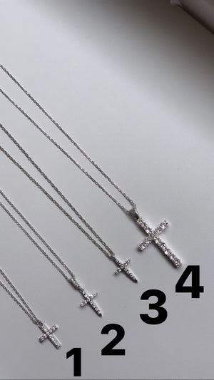 Sterling Silver White Gold Dipped Cross Necklace