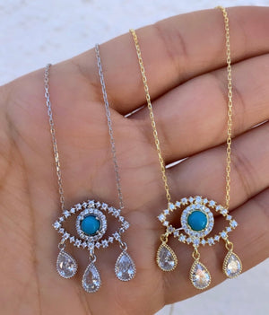 Gold plated drop evil eye necklace
