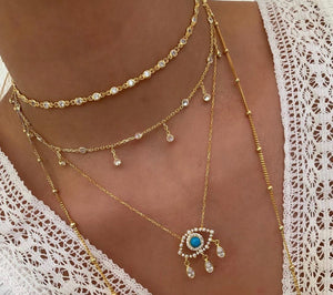 Gold plated drop evil eye necklace