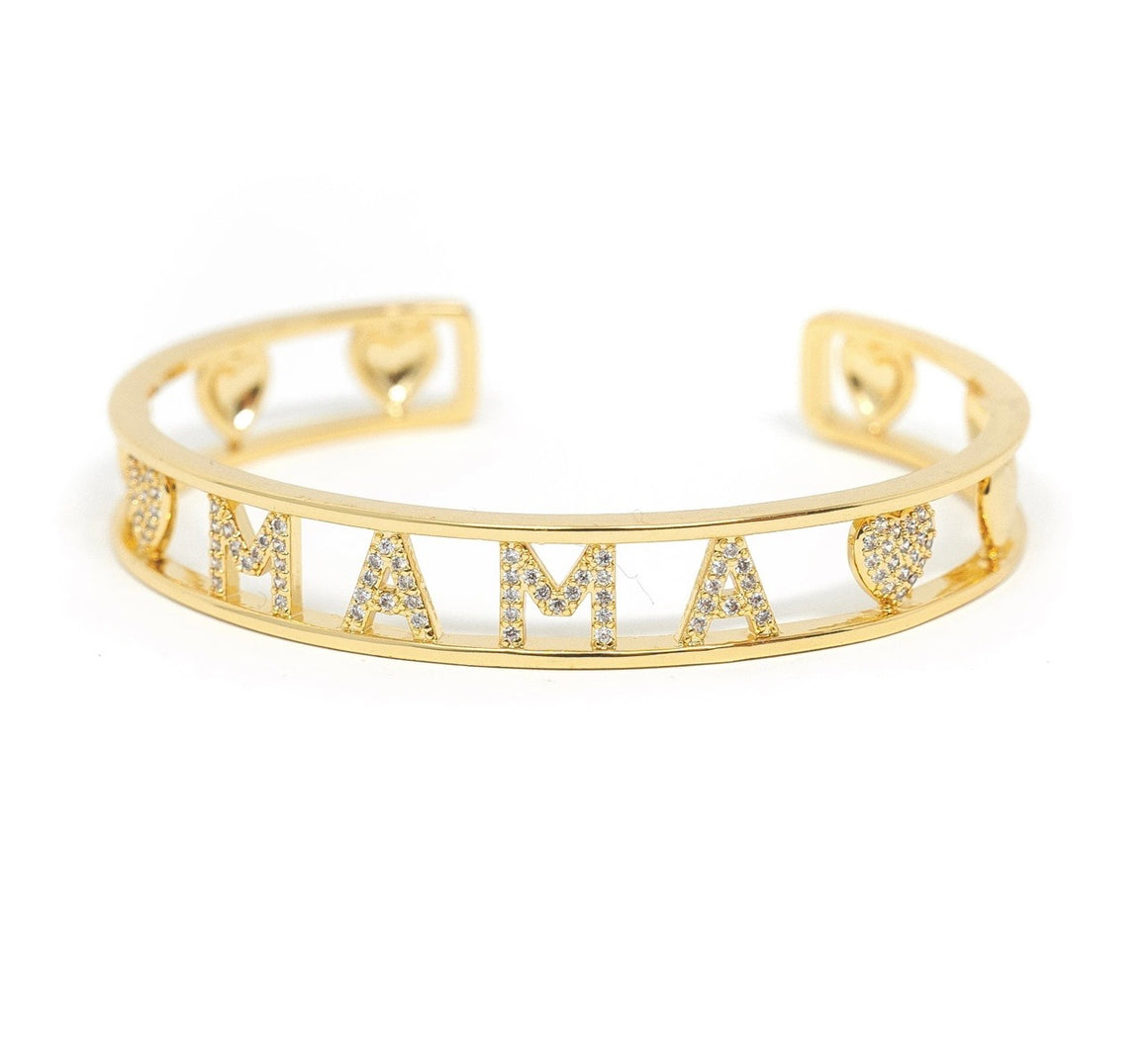 Gold and Crystal Heart Mama Cuff