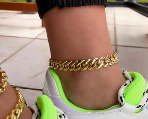 STERLING SILVER GOLD PLATED CUBAN LINK ANKLET