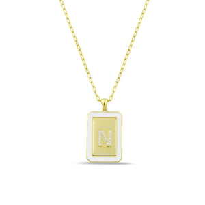 Personalized initial pendant with white enamel